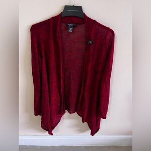 . Love Ryan Los Angeles Knit Red/ Black  Striped Open Duster Cardigan Size Large
